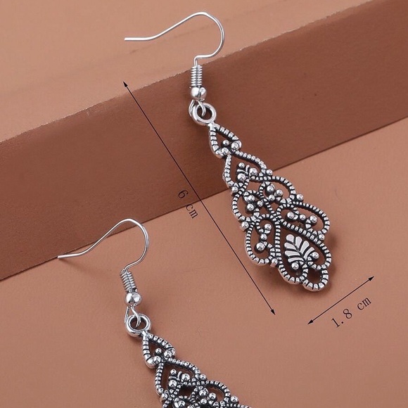 Any 2/$20! Silver Open Work Boho Drop Earrings - Picture 3 of 5
